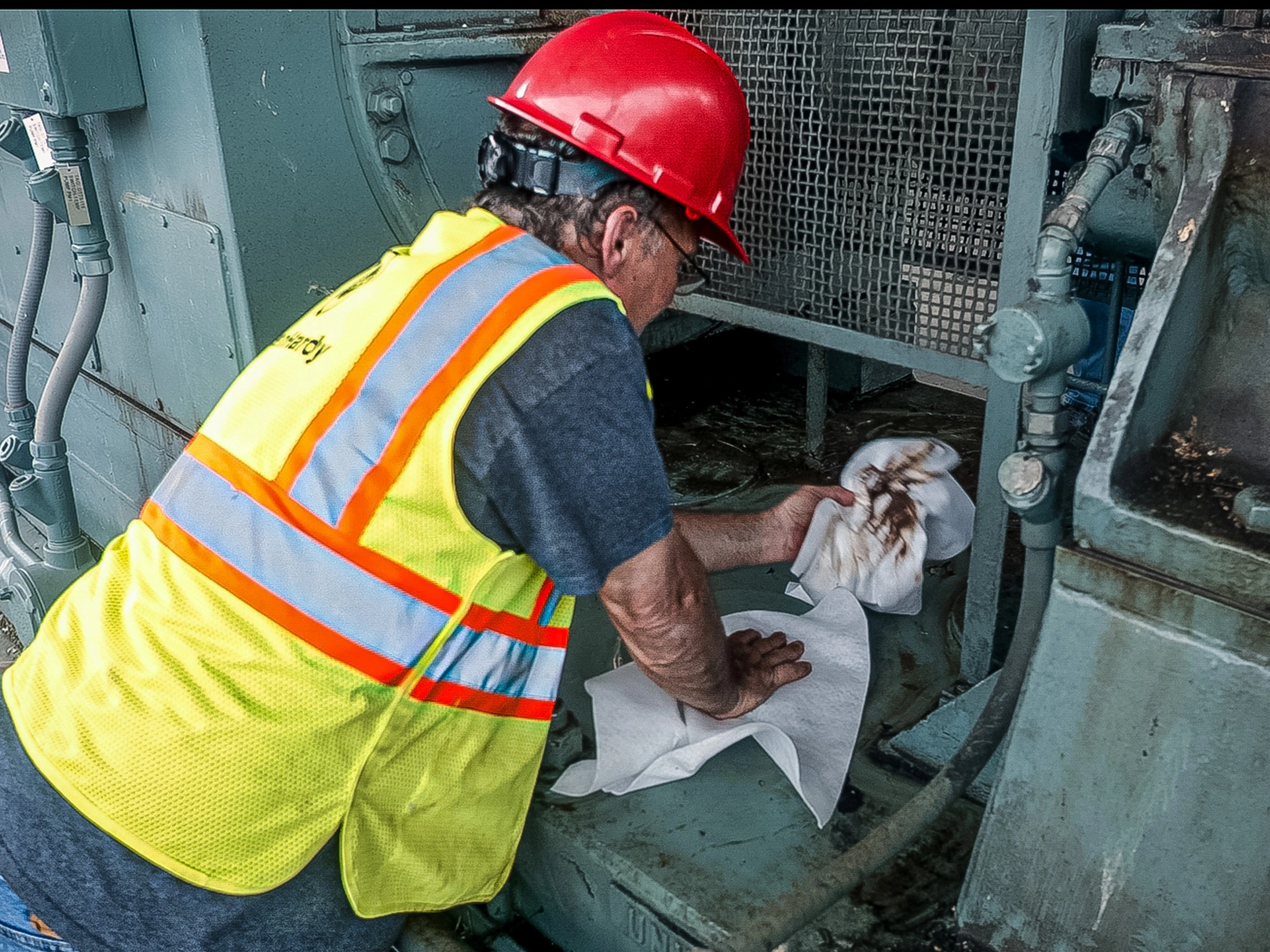 shammy oil towels to clean equipment