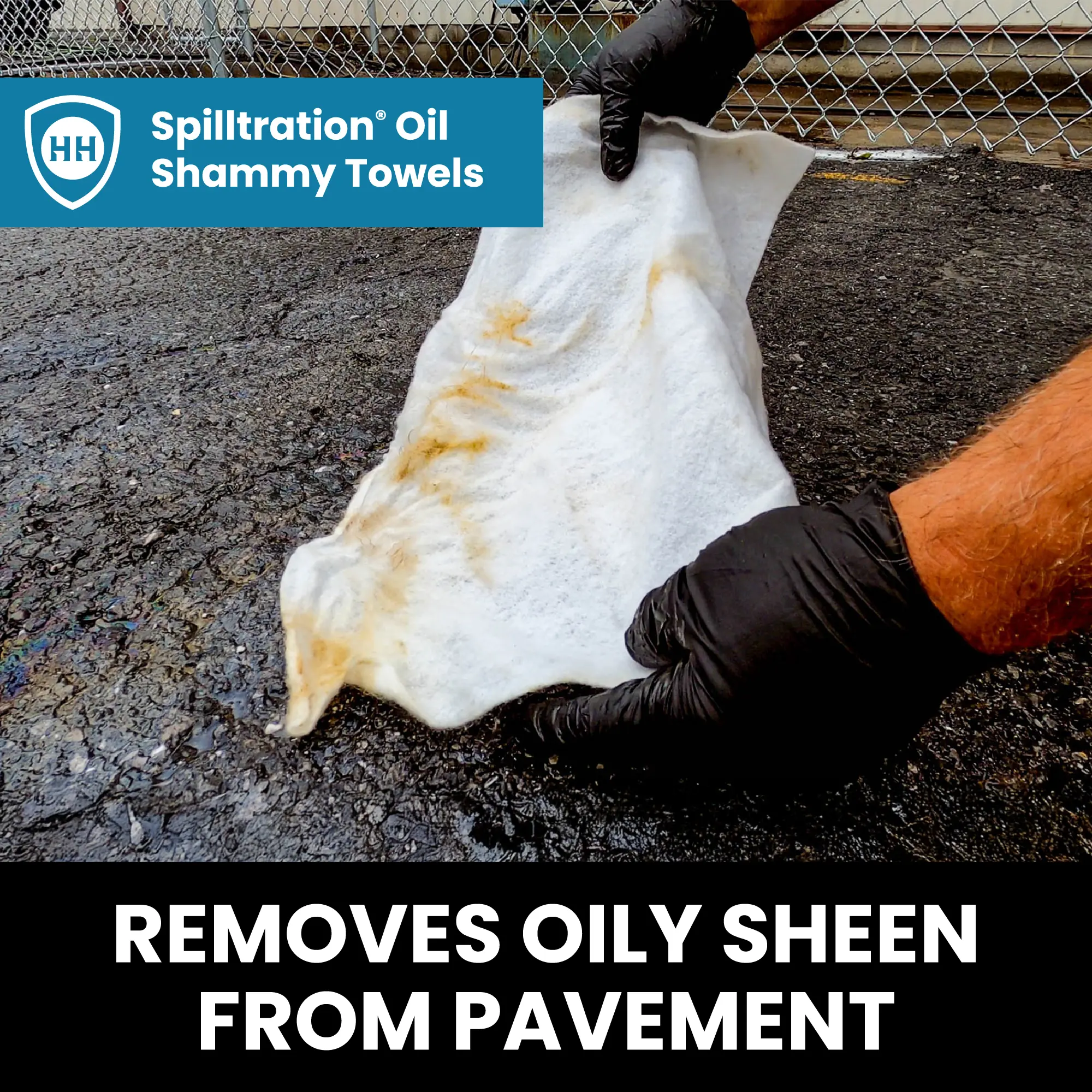 remove oily sheen from pavement shammy towels